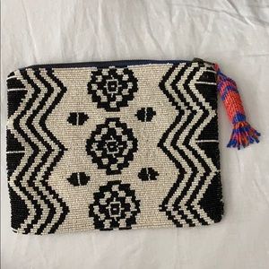 Anthropologie beaded black and white clutch